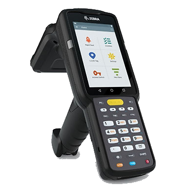 Transparent handheld RFID scanner used for asset tracking workflows